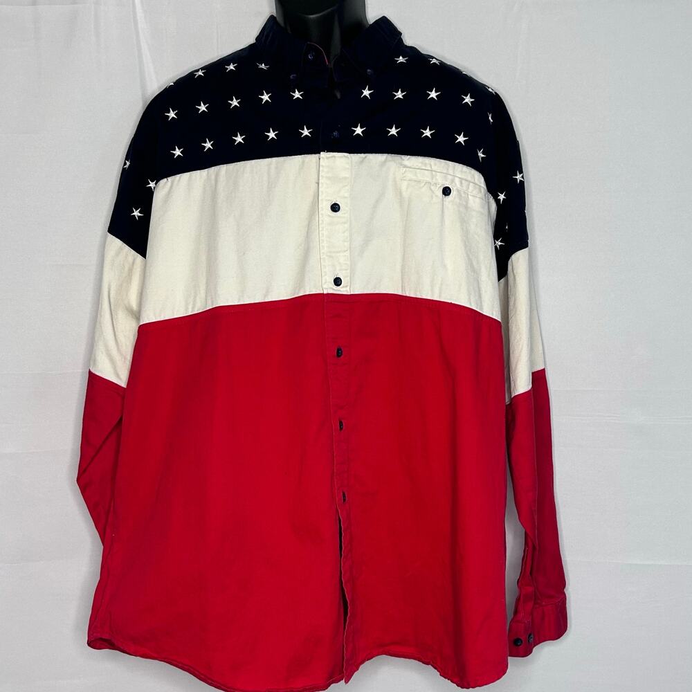 Vintage 90s Panhandle Slim XXL Patriotic Western Shirt Stars Red White Blue